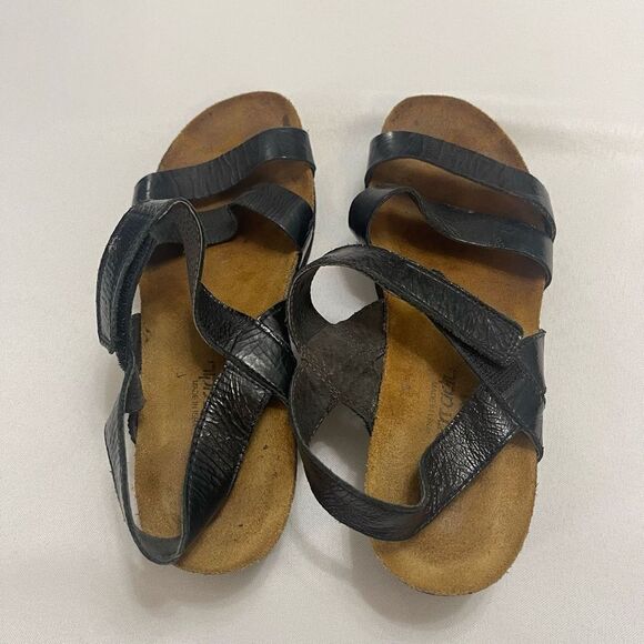 Naot Israel Sharon Black Thread Cork Leather Sandals Size 38 US 7 - Picture 5 of 8